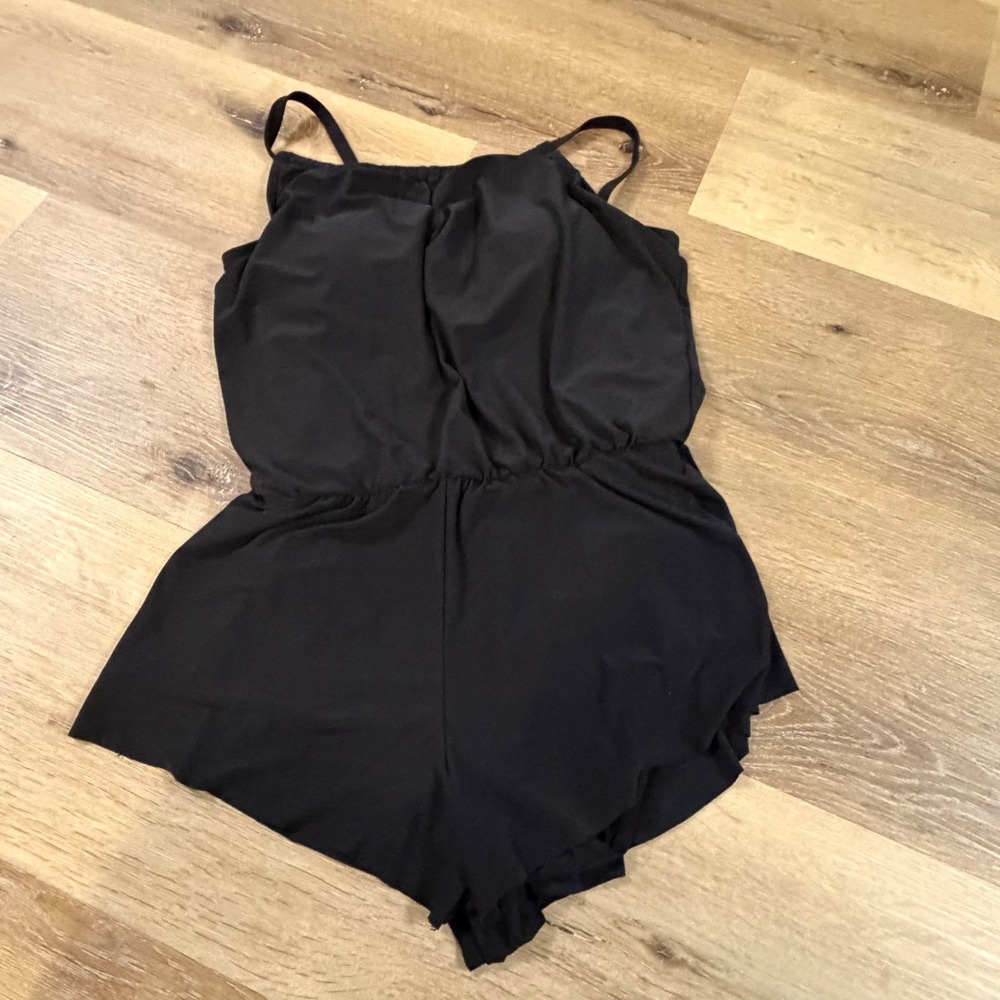 Aqua Green Womens Black High Neck Swim Romper One Piece Swimsuit small